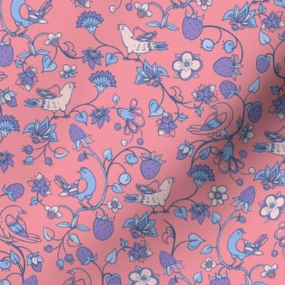 Cute folk birds on pink