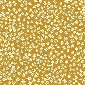 (XS) Tiny micro quilting floral - small white flowers on Mustard (light brown yellow)  - Petal Signature Cotton Solids coordinate