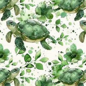 Green Turtle Nautical Ocean Woodland Nature Pattern Design Watercolor