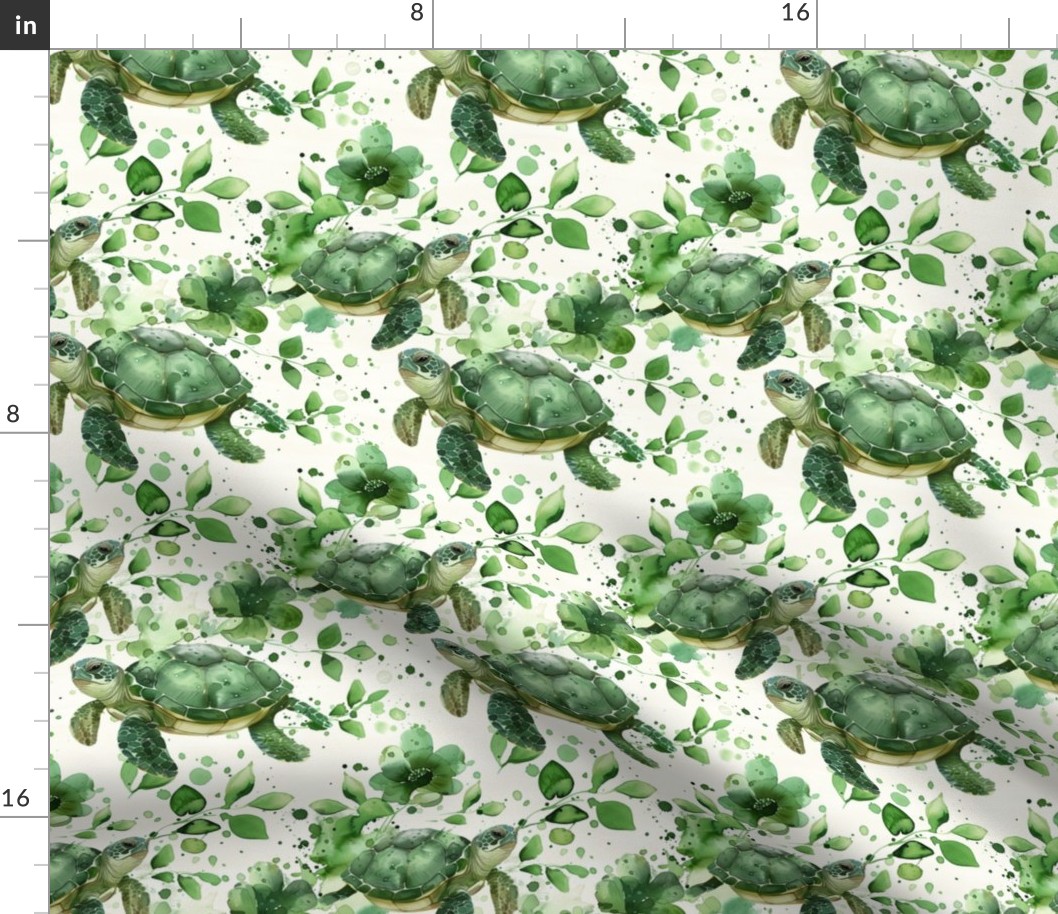 Green Turtle Nautical Ocean Woodland Nature Pattern Design Watercolor