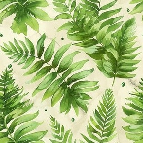 Green and Ivory Ferns Woodland Forest  Pattern Design