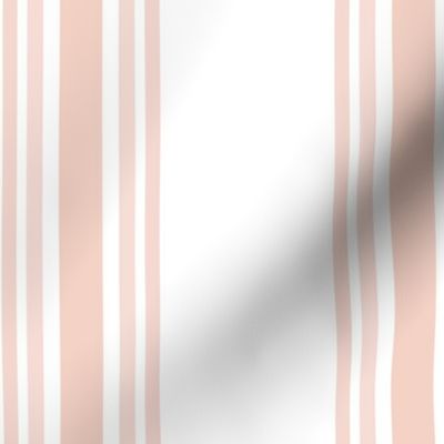 Medium - 5 stripes - Light pink on white - Soft shell very light pink - classic coastal neutral wallpaper - Farmhouse ticking stripe