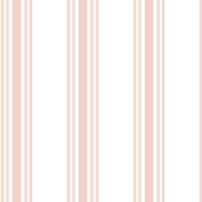 Medium - 5 stripes - Light pink on white - Soft shell very light pink - classic coastal neutral wallpaper - Farmhouse ticking stripe