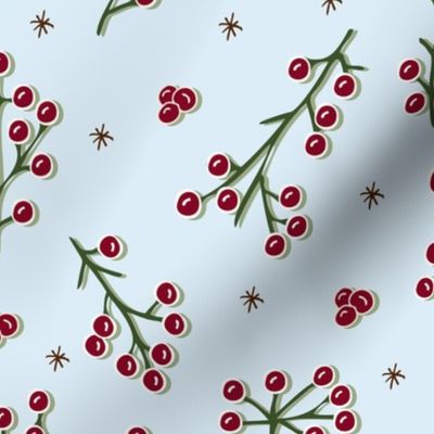 Berries - Natural christmas - christmas fabric - light blue