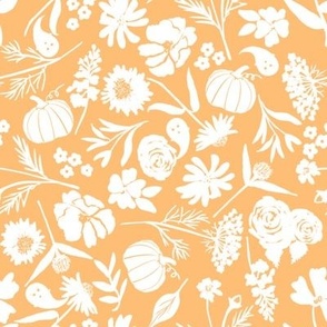 Fall Halloween Florals with Hidin'g Ghosts - Creamsicle Orange & White 8”x8”
