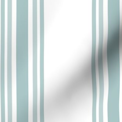 Medium - 5 stripes - green blue on white - Cloudy Coastal Blue - classic coastal neutral wallpaper - Farmhouse ticking stripe