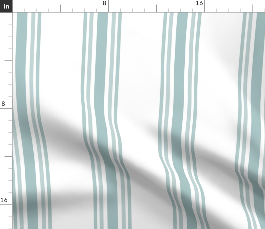 Medium - 5 stripes - green blue on white - Cloudy Coastal Blue - classic coastal neutral wallpaper - Farmhouse ticking stripe