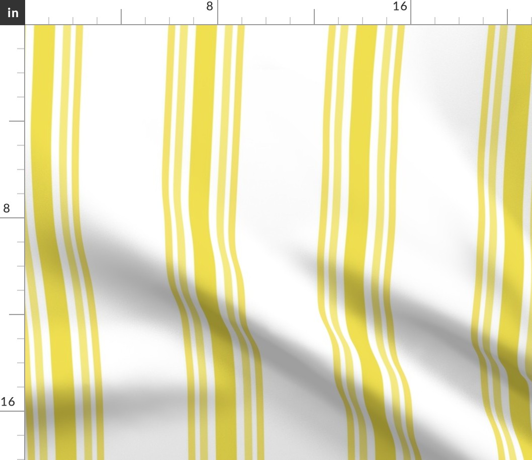 Medium - 5 stripes - Yellow on white - Indian Yellow - classic coastal neutral wallpaper - Farmhouse ticking stripe - happy nursery gender neutral