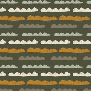 Cloudy Canopy // Cloud Stripes // Dark Green, Grey, Cream & Rusty Orange // 