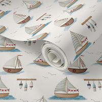 Sailboats and Buoys On Cream - 12 Inch