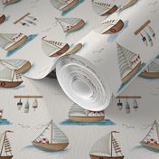 Sailboats and Buoys On Cream - 12 Inch