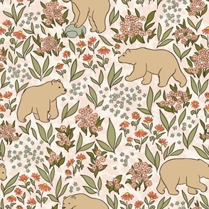 Native Bears Meadow // Blush Pink, Tan & Green // 