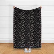 vintage kuba cloth applique design, charcoal black large repeat