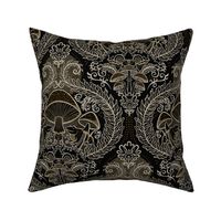 Frogs and Mushrooms Damask- Magic Forest- Ferns- Snails- Toads- Cottagecore- Arts and Crafts- Victorian- Hollywood Regency- Black- Beige- Gold- Small