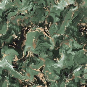 Liquid Marble- Forest Green/Gold Wallpaper - New