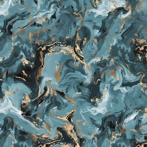 Liquid Marble - Teal/Gold Wallpaper - New 