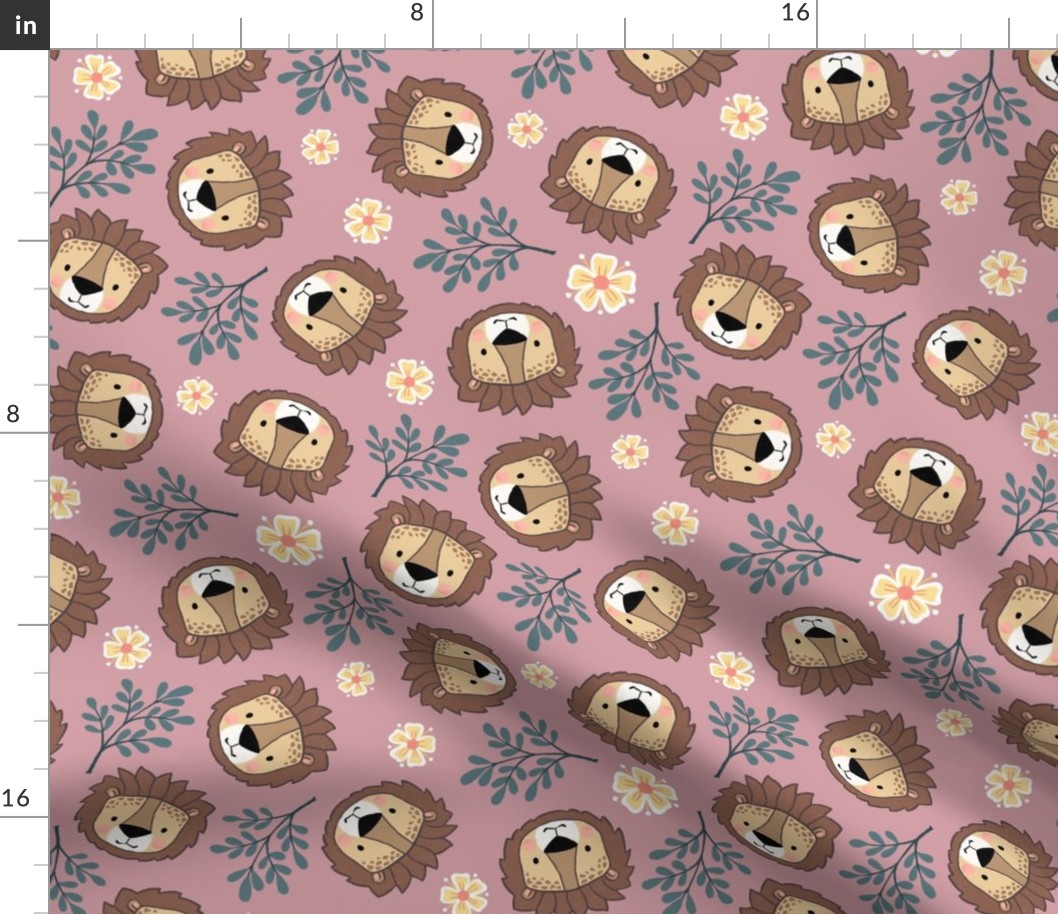 sweet lions 2 two inch baby lion face tossed garden botanical in dusty rose mauve pink kids childrens clothing and bedding