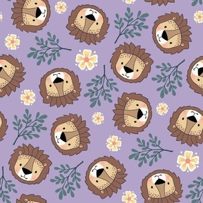 sweet lions 2 two inch baby lion face tossed garden botanical in dusty plum light violet purple kids childrens clothing and bedding