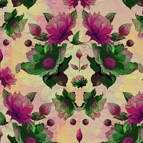 Floral Wallpaper Half Drop - Pink and Green