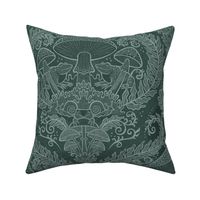 Frogs and Mushrooms Damask- Magic Forest- Ferns- Snails- Toads- Cottagecore- Arts and Crafts- Victorian- Hollywood Regency- Pine Green and Mint Green- Teal Green- Medium