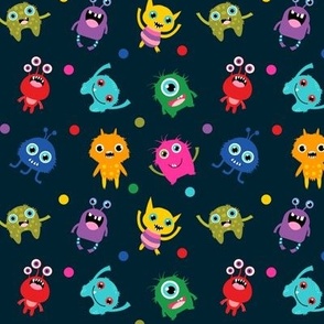 Cute and funny alien monsters in different colors 