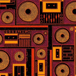 Boomboxes - jumbo - pink, orange, and yellow on black 