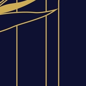 Large Tropical Art Deco Hollywood Gold  Bird of Paradise and Arches with Dark Navy Blue Background