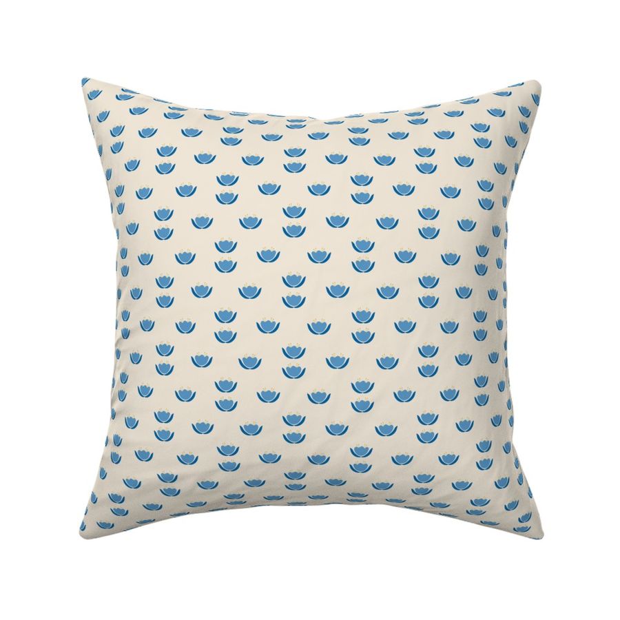 cute mod flower bud - blue on beige