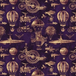 Purple Steampunk Hot Air Balloon Fabric and Wallpaper
