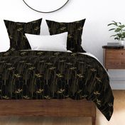 Medium Tropical Art Deco Hollywood Gold  Bird of Paradise and Arches with Pure Black (#000000) Background