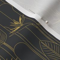 Small Tropical Art Deco Hollywood Gold  Bird of Paradise and Arches with Benjamin Moore Black Ink Background