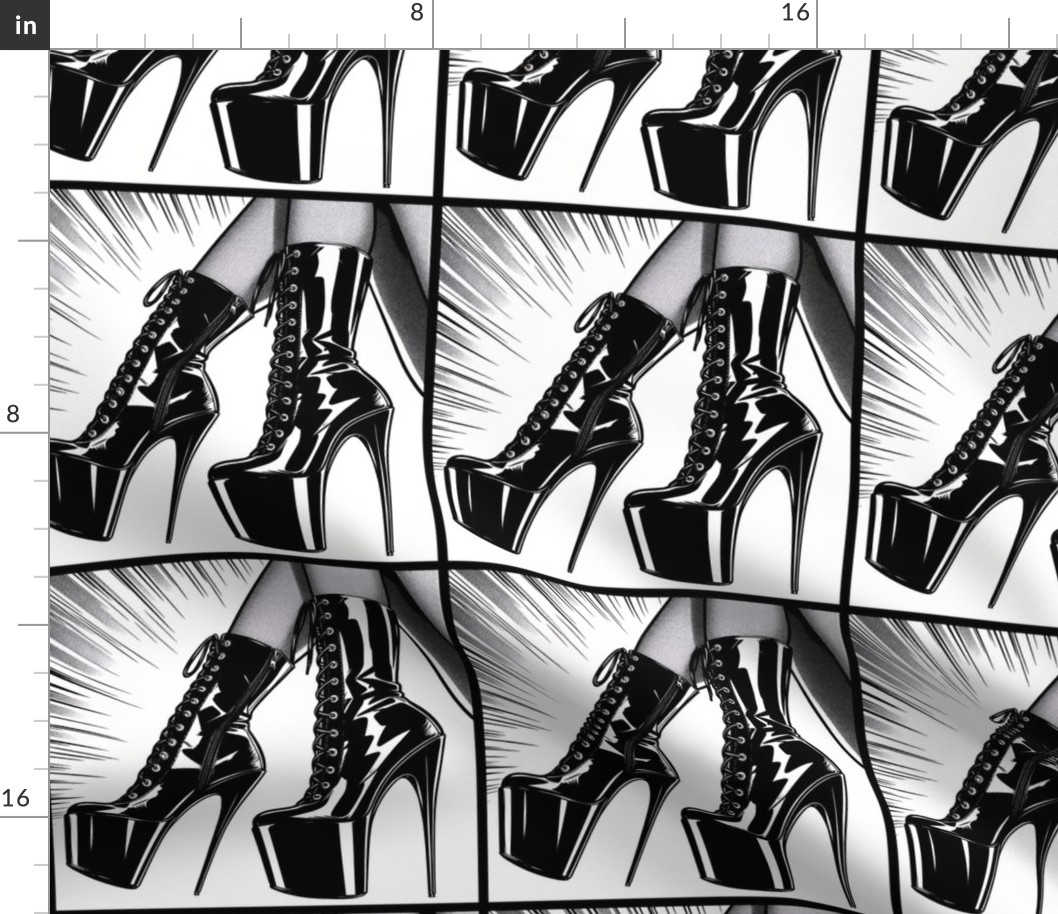 1 black stiletto heels platform lace up boots shoes burlesque exotic stripper pole dancer shoes erotic sexy leather PVC subculture fetish BDSM fetish inspired pop art comic books style Bondage Discipline Dominance Submission sexual kink Sado Masochism mon