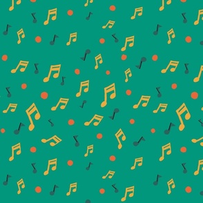 Hand Drawn Music Notes in Retro Colors designed to Coordinate with the Retro Party Collection | Music Notes on Blue Green Background | Hand Drawn Style | 50s 60s 70s | Teal Turquoise