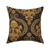 Frogs and Mushrooms Damask- Magic Forest- Ferns- Snails- Toads- Cottagecore- Arts and Crafts- Victorian- Hollywood Regency- Gold and Black- Ochre- Golden Mustard- Earth Tones- Small