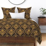 Frogs and Mushrooms Damask- Magic Forest- Ferns- Snails- Toads- Cottagecore- Arts and Crafts- Victorian- Hollywood Regency- Gold and Black- Ochre- Golden Mustard- Earth Tones- Small