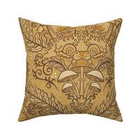Frogs and Mushrooms Damask- Magic Forest- Ferns- Snails- Toads- Cottagecore- Arts and Crafts- Victorian- Hollywood Regency- Gold and Brown- Ochre- Golden Mustard- Earth Tones- Large