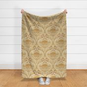 Frogs and Mushrooms Damask- Magic Forest- Ferns- Snails- Toads- Cottagecore- Arts and Crafts- Victorian- Hollywood Regency- Gold- Ochre- Golden Mustard- Earth Tones- Medium