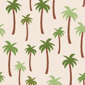 X  Large Green, brown, tropical palm trees