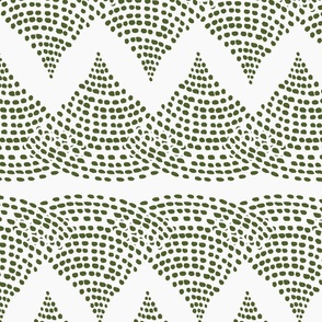 Geometric Scalloped modern design Green and White Large Scale