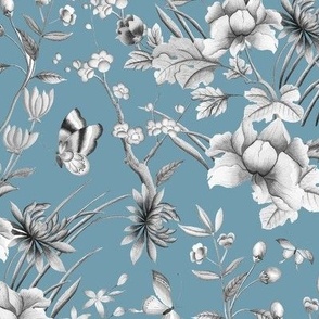 Chinoiserie  duck egg blue and grey  medium scale