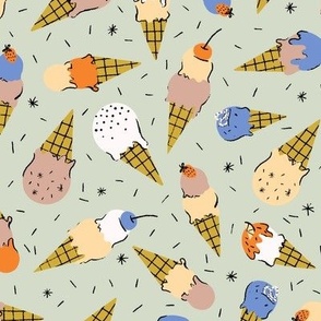 Ice Cream Cones in "Cool Dude" Colourway: Blue and Peach on Mint