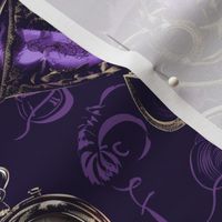 Purple Steampunk Top Hat and Pocket Watch Fabric and Wallpaper