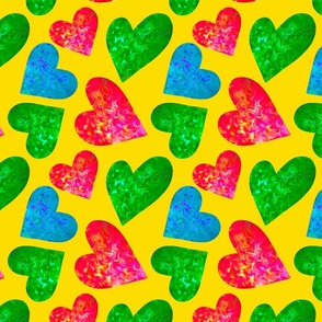 Hearts on Yellow - Medium Scale / Liquid Art Hearts / Marble Art Hearts