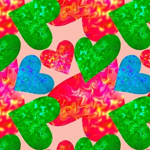Hearts On Light Pink - Jumbo Scale / Liquid Art Hearts / Marble Art Hearts