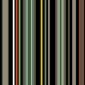 Shades of Gray, Green, Orange, Yellow, Black, and White Stripes