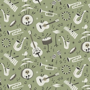 All that jazz - retro music party - khaki green background (medium scale)