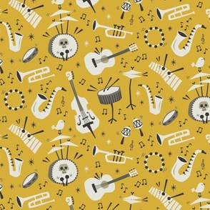 All that jazz - retro music party - mustard yellow background (medium scale)
