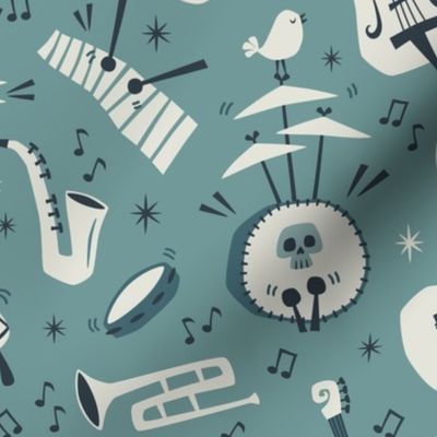 All that jazz - retro music party - faded grey blue background (medium scale)