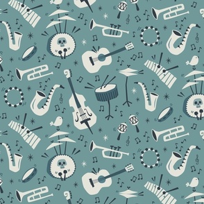 All that jazz - retro music party - faded grey blue background (medium scale)