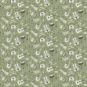 All that jazz - retro music party - khaki green background (small scale)